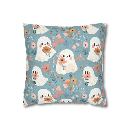 Cute Ghost Floral Pillowcase, Cozy Home Decor, Halloween Decor, Gift for Kids, Bedroom Accessories, Whimsical Cushion Cover