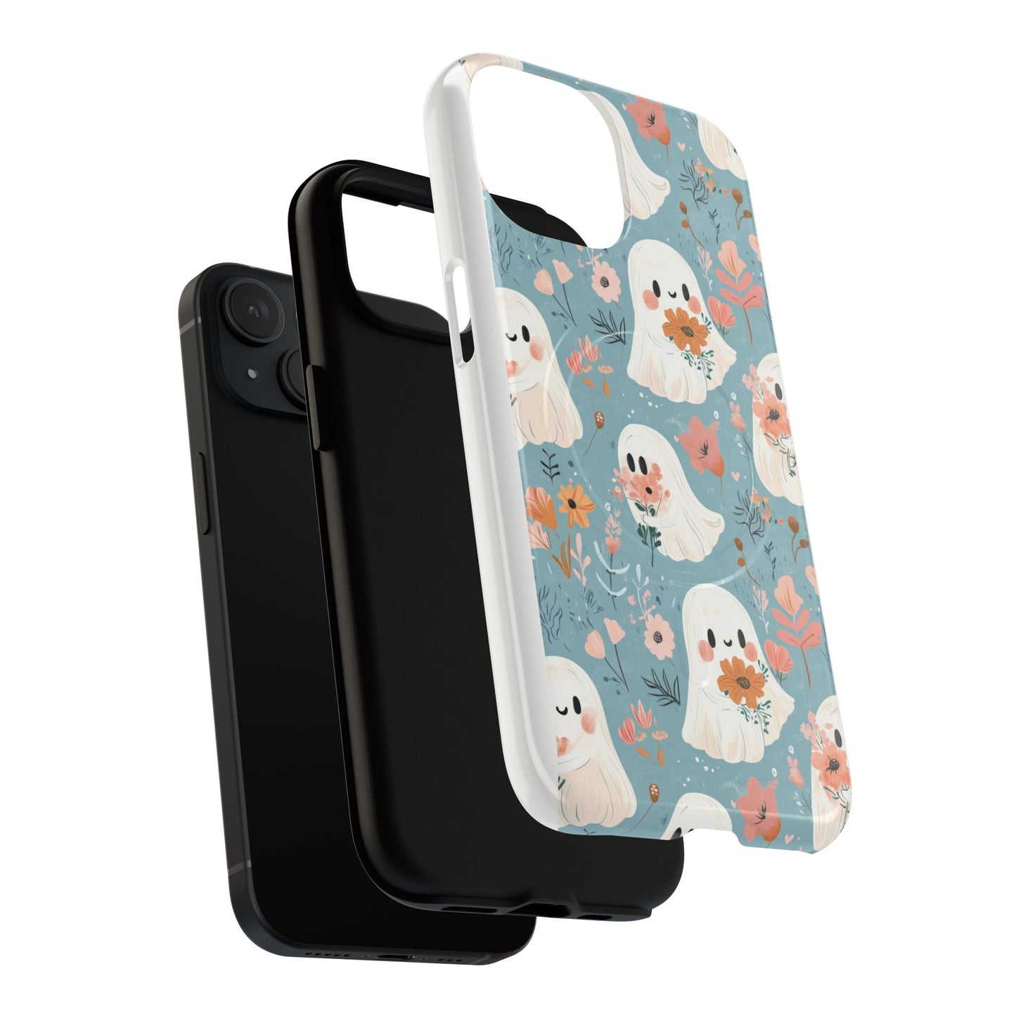 Cute Ghost Floral Magnetic Phone Case, Tough Phone Cover, Halloween Gift, Trendy Case for Kids, Unique Cell Phone Accessory
