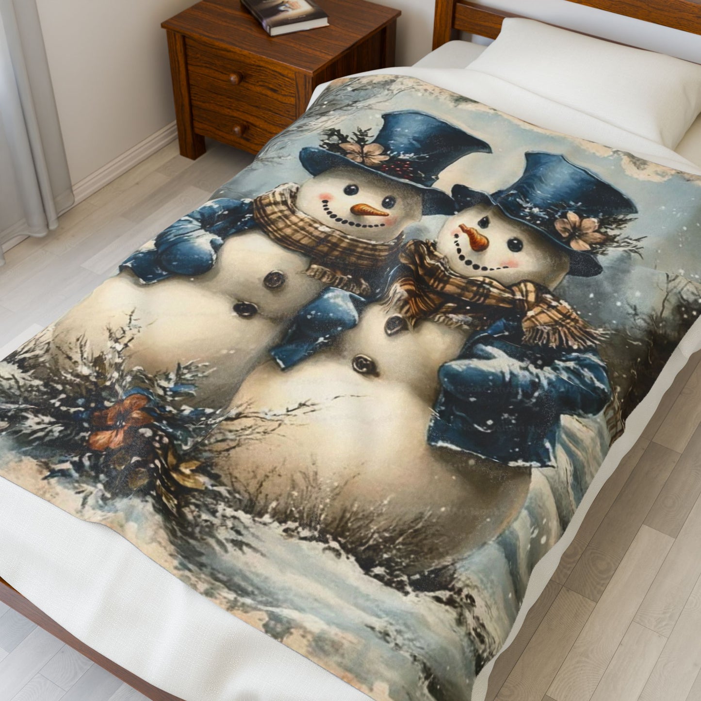 Snowman Themed Velveteen Plush Blanket, Cozy Winter Decor, Holiday Gift, Soft Throw, Perfect for Family, Christmas Decoration