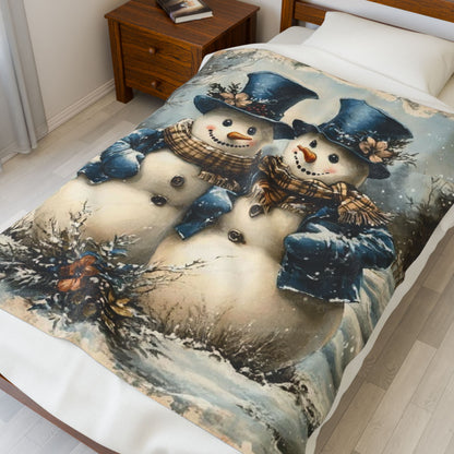 Snowman Themed Velveteen Plush Blanket, Cozy Winter Decor, Holiday Gift, Soft Throw, Perfect for Family, Christmas Decoration