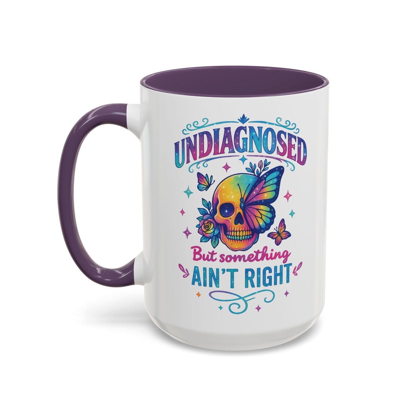 Undiagnosed Vibes Coffee Mug, Bohemian Coffee Cup, Unique Gift for Mental Health Awareness, Colorful Skull Design, Fun Drinking Mug