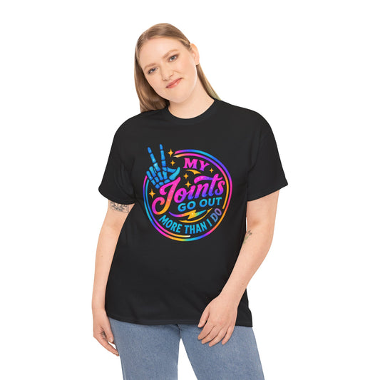 My Joints Go Out Unisex Heavy Cotton Tee, Humor Tee, Gift for Joint Pain Relief, Funny Tee for Seniors, Relaxed Fit, Wellness Gift