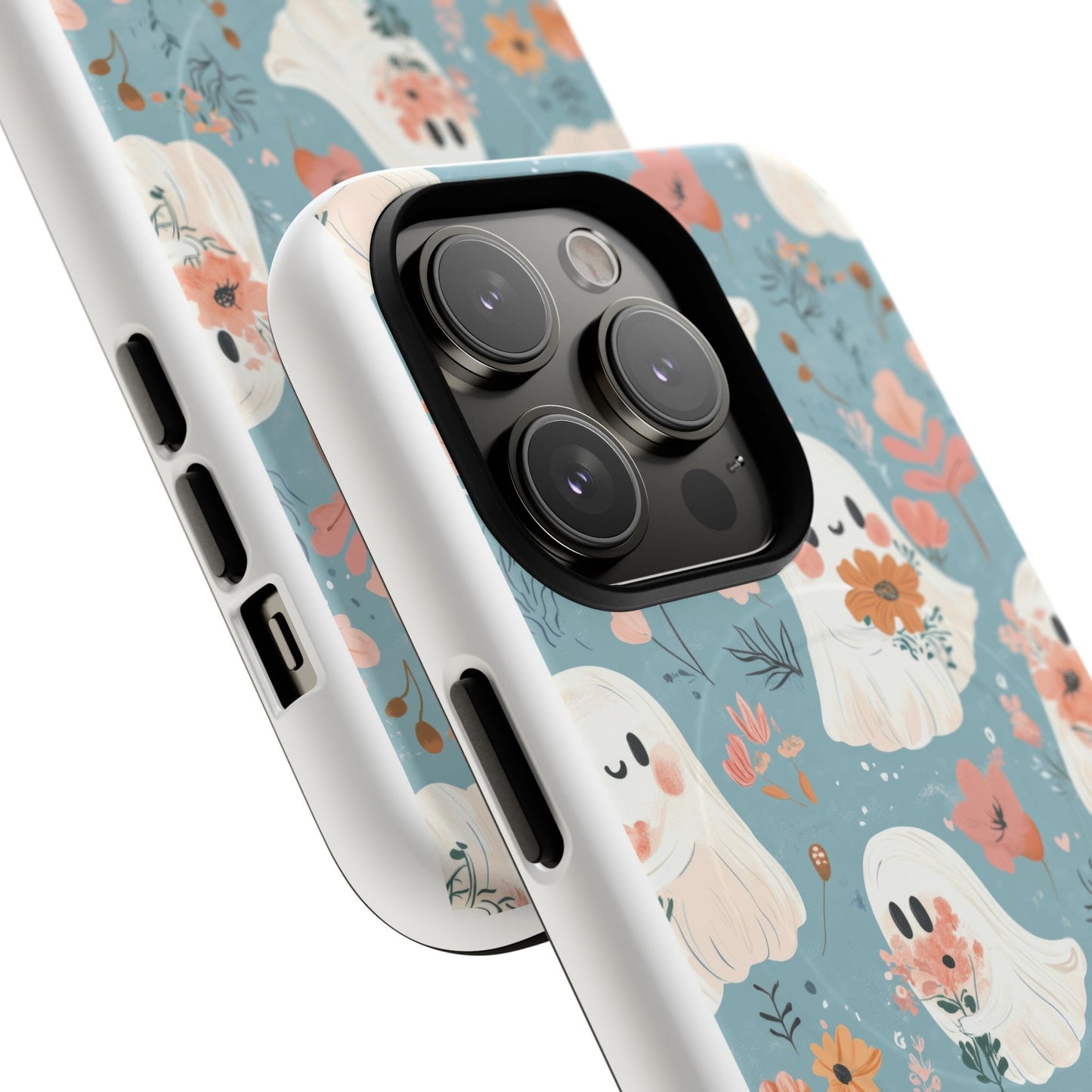 Cute Ghost Floral Magnetic Phone Case, Tough Phone Cover, Halloween Gift, Trendy Case for Kids, Unique Cell Phone Accessory