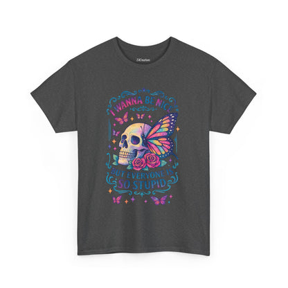 Colorful Skull & Butterfly Graphic Tee - Unique Gift for Halloween, Birthdays, Everyday Wear, Art Lovers, Funny Statement Shirt
