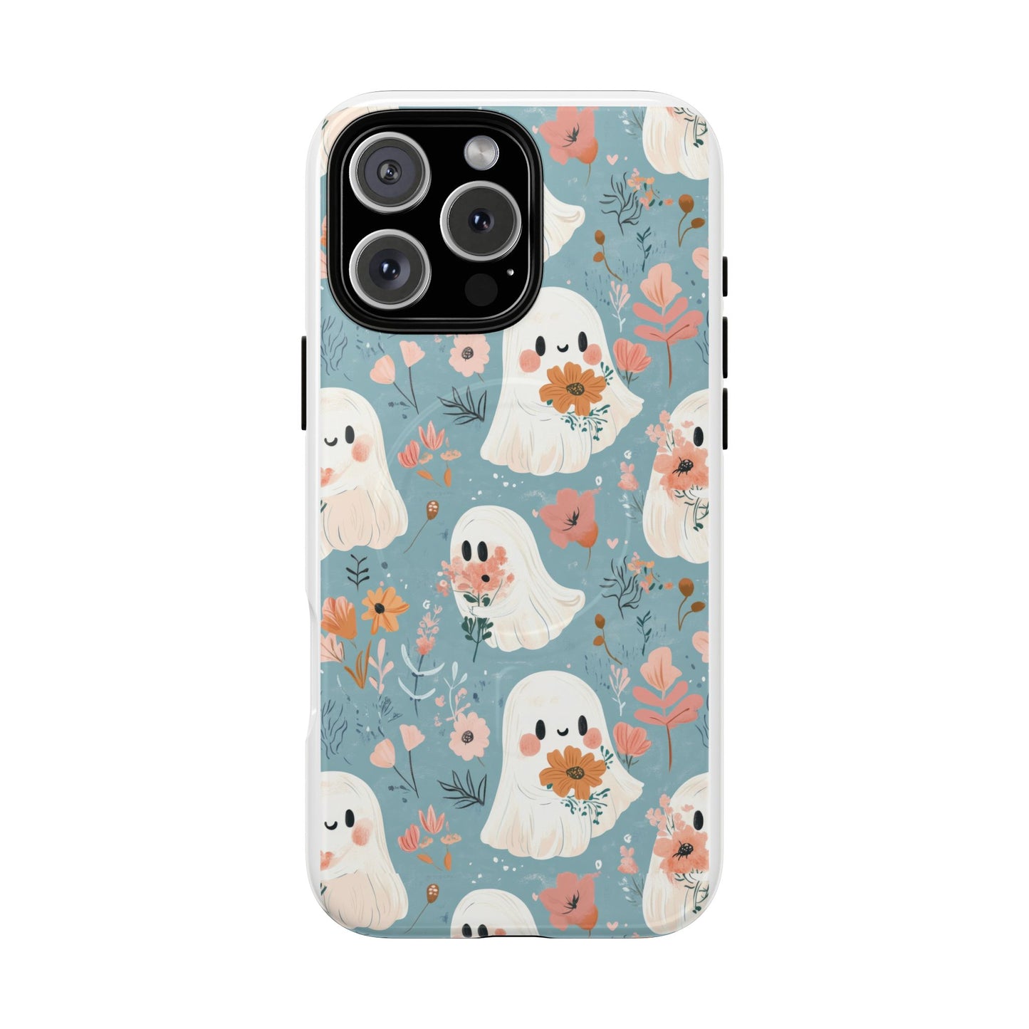 Cute Ghost Floral Magnetic Phone Case, Tough Phone Cover, Halloween Gift, Trendy Case for Kids, Unique Cell Phone Accessory