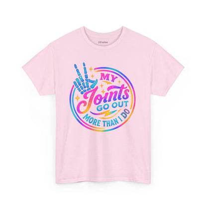 My Joints Go Out Unisex Heavy Cotton Tee, Humor Tee, Gift for Joint Pain Relief, Funny Tee for Seniors, Relaxed Fit, Wellness Gift