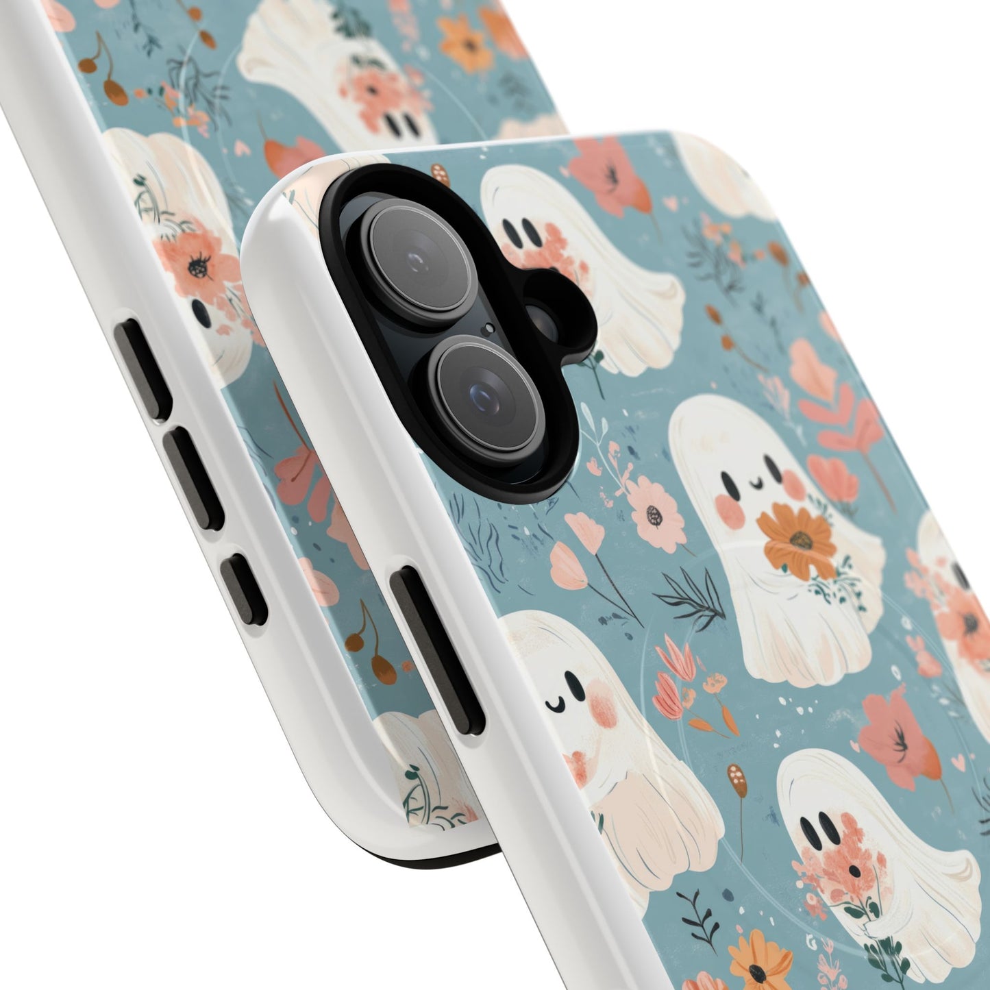 Cute Ghost Floral Magnetic Phone Case, Tough Phone Cover, Halloween Gift, Trendy Case for Kids, Unique Cell Phone Accessory