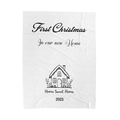 Personalized First Christmas In our new home Plush Blanket, Cozy Home Decor, New Home Gift, Holiday Gift, Warm Throw for Couples