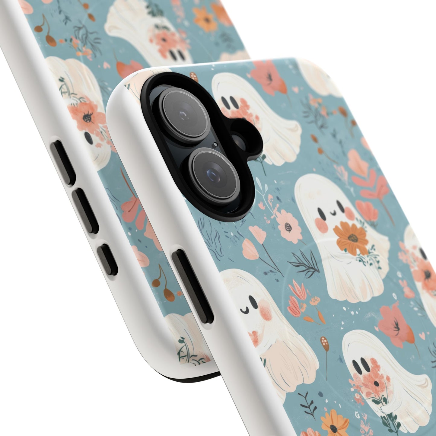 Cute Ghost Floral Magnetic Phone Case, Tough Phone Cover, Halloween Gift, Trendy Case for Kids, Unique Cell Phone Accessory