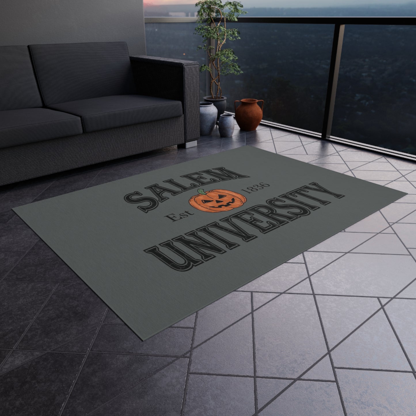 Halloween Outdoor Rug, Salem University Decor, Fall Entrance Mat, Pumpkin Welcome Mat, Outdoor Halloween Decoration