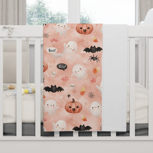 Adorable Halloween Soft Fleece Baby Blanket, Cozy Nursery Decor, Pumpkin Ghost Design, Perfect Baby Shower Gift, Fall Celebration