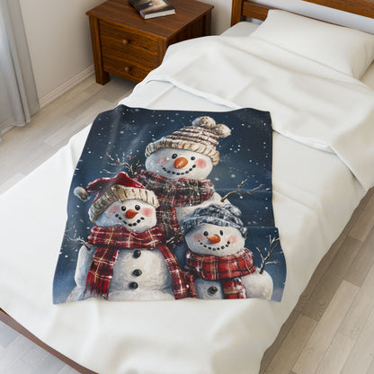 Cozy Snowman Velveteen Plush Blanket - Perfect for Winter Decor, Holiday Gift, Kids Blanket, Christmas, Family Gatherings