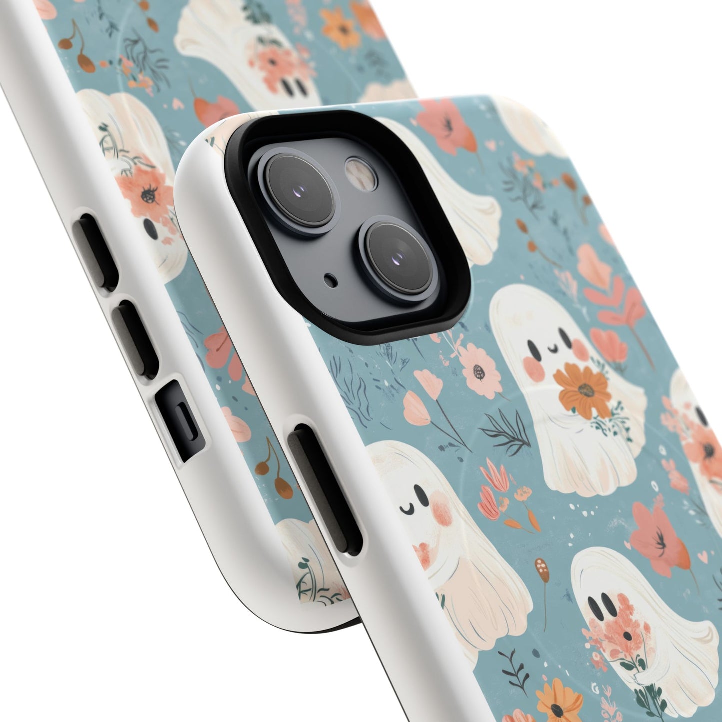 Cute Ghost Floral Magnetic Phone Case, Tough Phone Cover, Halloween Gift, Trendy Case for Kids, Unique Cell Phone Accessory
