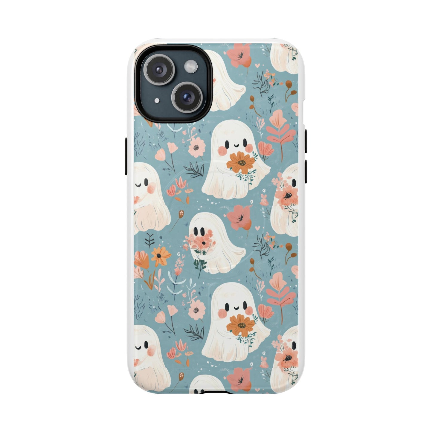 Cute Ghost Floral Magnetic Phone Case, Tough Phone Cover, Halloween Gift, Trendy Case for Kids, Unique Cell Phone Accessory