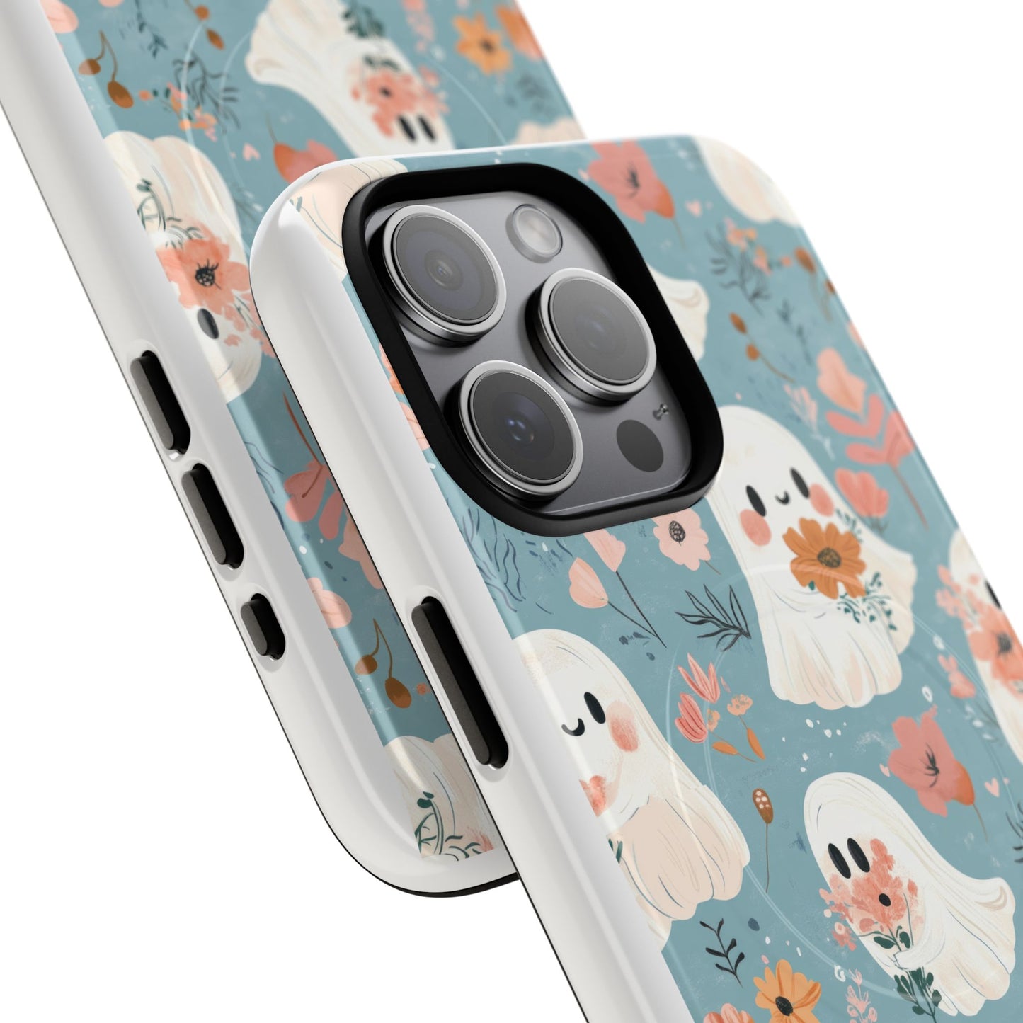 Cute Ghost Floral Magnetic Phone Case, Tough Phone Cover, Halloween Gift, Trendy Case for Kids, Unique Cell Phone Accessory