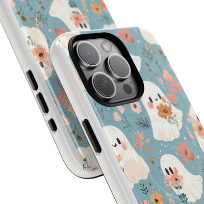 Cute Ghost Floral Magnetic Phone Case, Tough Phone Cover, Halloween Gift, Trendy Case for Kids, Unique Cell Phone Accessory