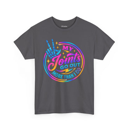My Joints Go Out Unisex Heavy Cotton Tee, Humor Tee, Gift for Joint Pain Relief, Funny Tee for Seniors, Relaxed Fit, Wellness Gift
