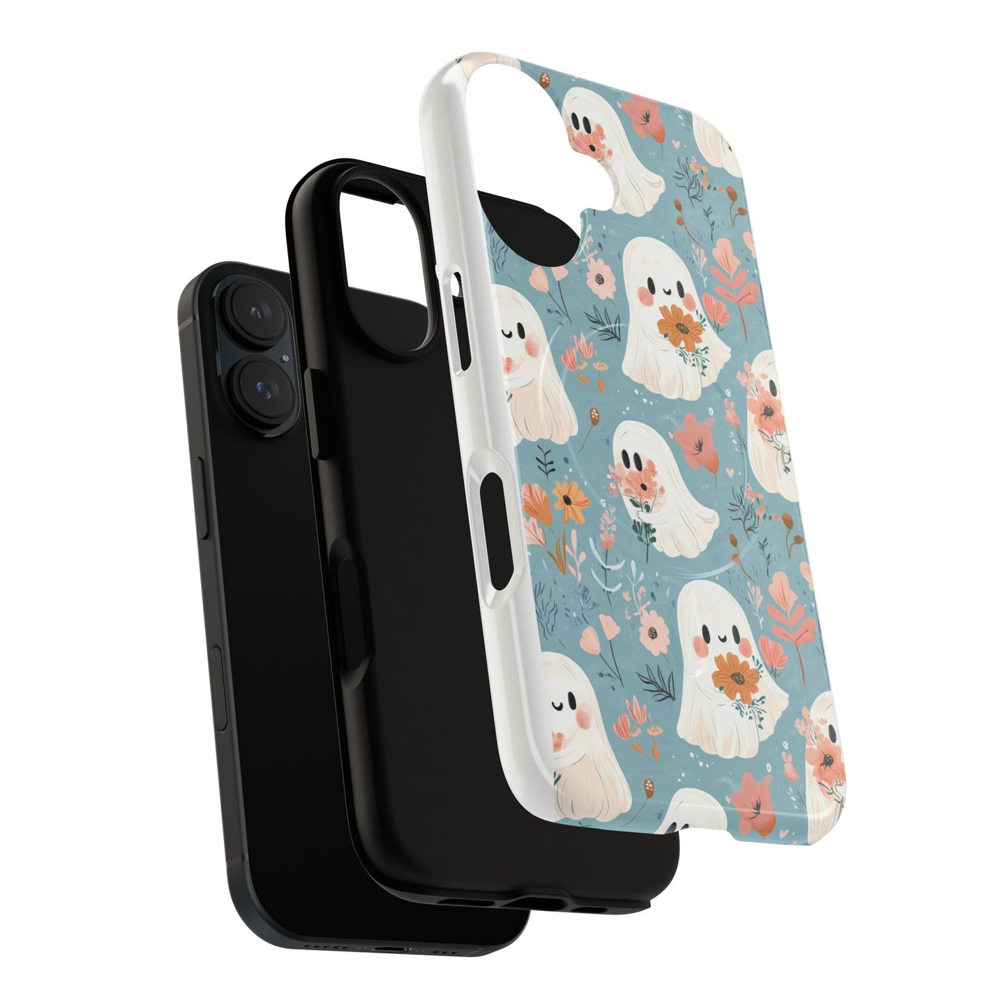 Cute Ghost Floral Magnetic Phone Case, Tough Phone Cover, Halloween Gift, Trendy Case for Kids, Unique Cell Phone Accessory