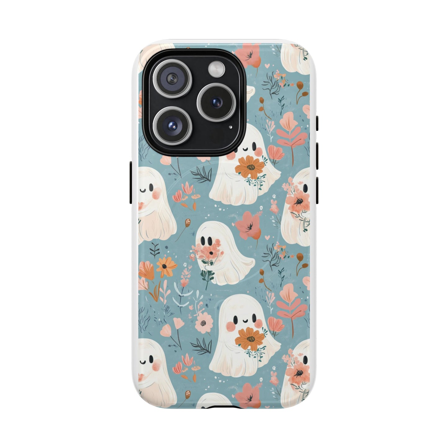 Cute Ghost Floral Magnetic Phone Case, Tough Phone Cover, Halloween Gift, Trendy Case for Kids, Unique Cell Phone Accessory