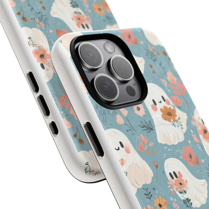 Cute Ghost Floral Magnetic Phone Case, Tough Phone Cover, Halloween Gift, Trendy Case for Kids, Unique Cell Phone Accessory