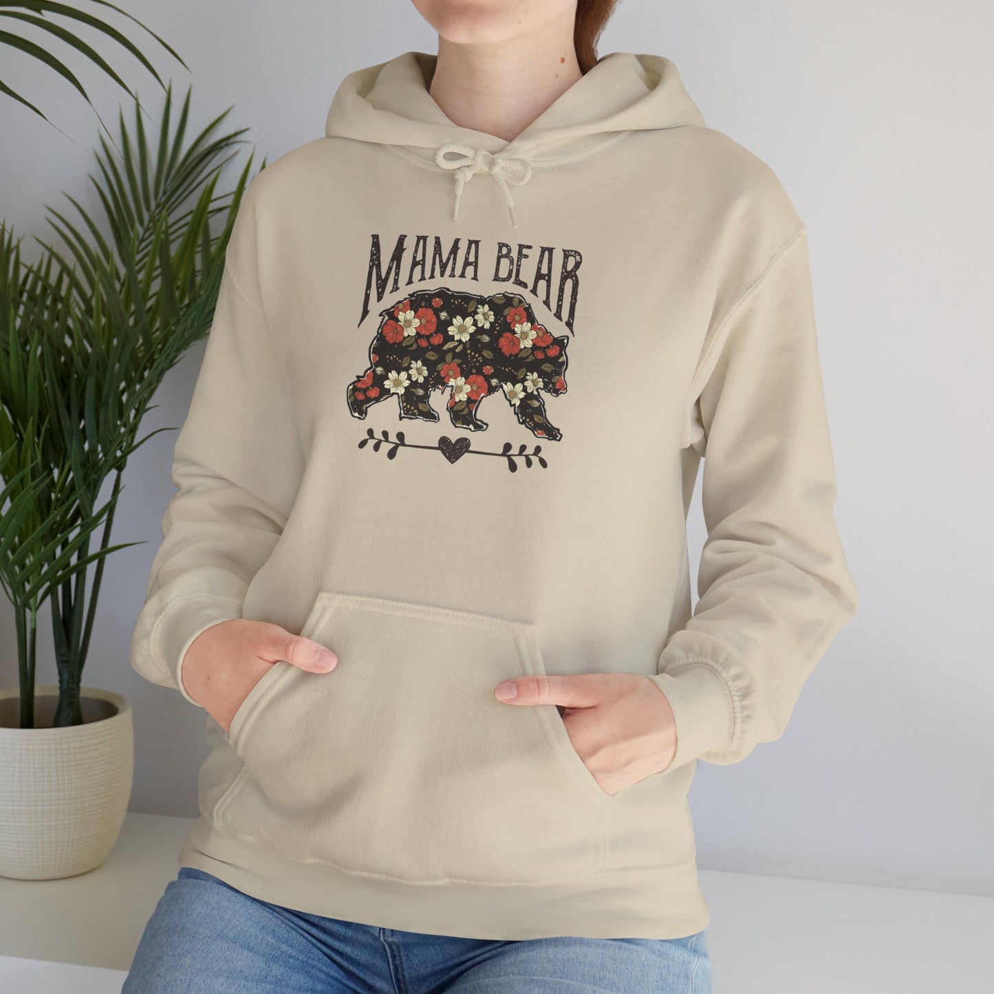 Floral Mama Bear Hoodie, Cozy Sweatshirt for Moms, Gift for Mother’s Day, Cute Casual Wear, Nature Themed Apparel