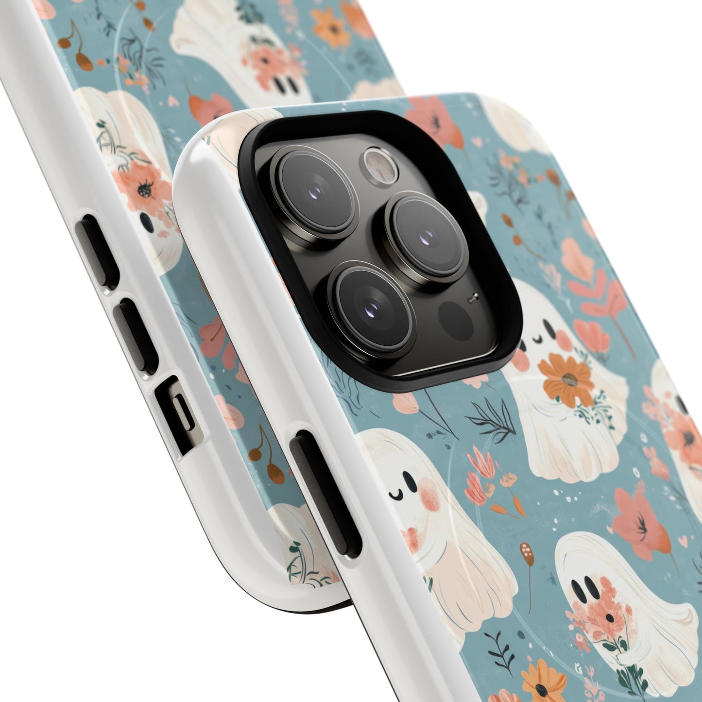 Cute Ghost Floral Magnetic Phone Case, Tough Phone Cover, Halloween Gift, Trendy Case for Kids, Unique Cell Phone Accessory