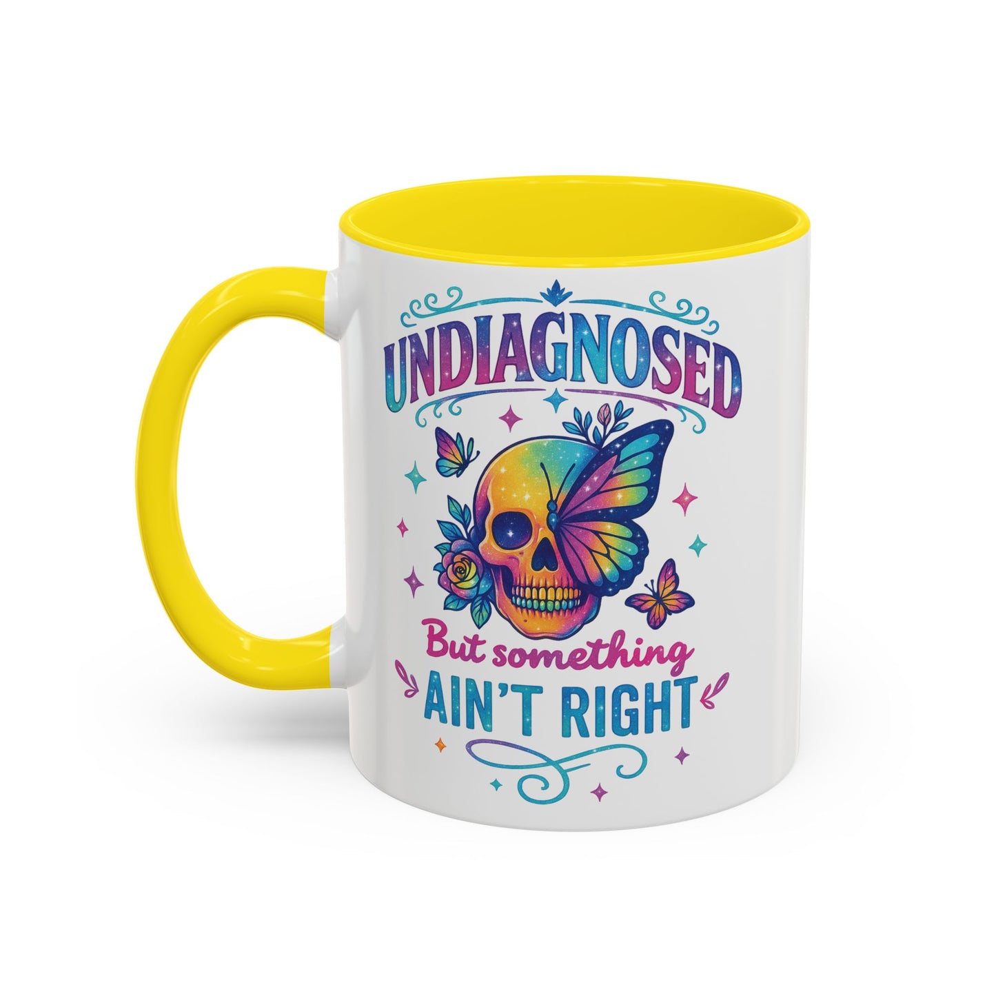 Undiagnosed Vibes Coffee Mug, Bohemian Coffee Cup, Unique Gift for Mental Health Awareness, Colorful Skull Design, Fun Drinking Mug