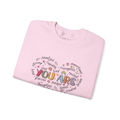 Heartfelt Affirmations Crewneck Sweatshirt, Inspirational Gift, Unisex Pullover, Cozy Layer, Thoughtful Gift for Holidays