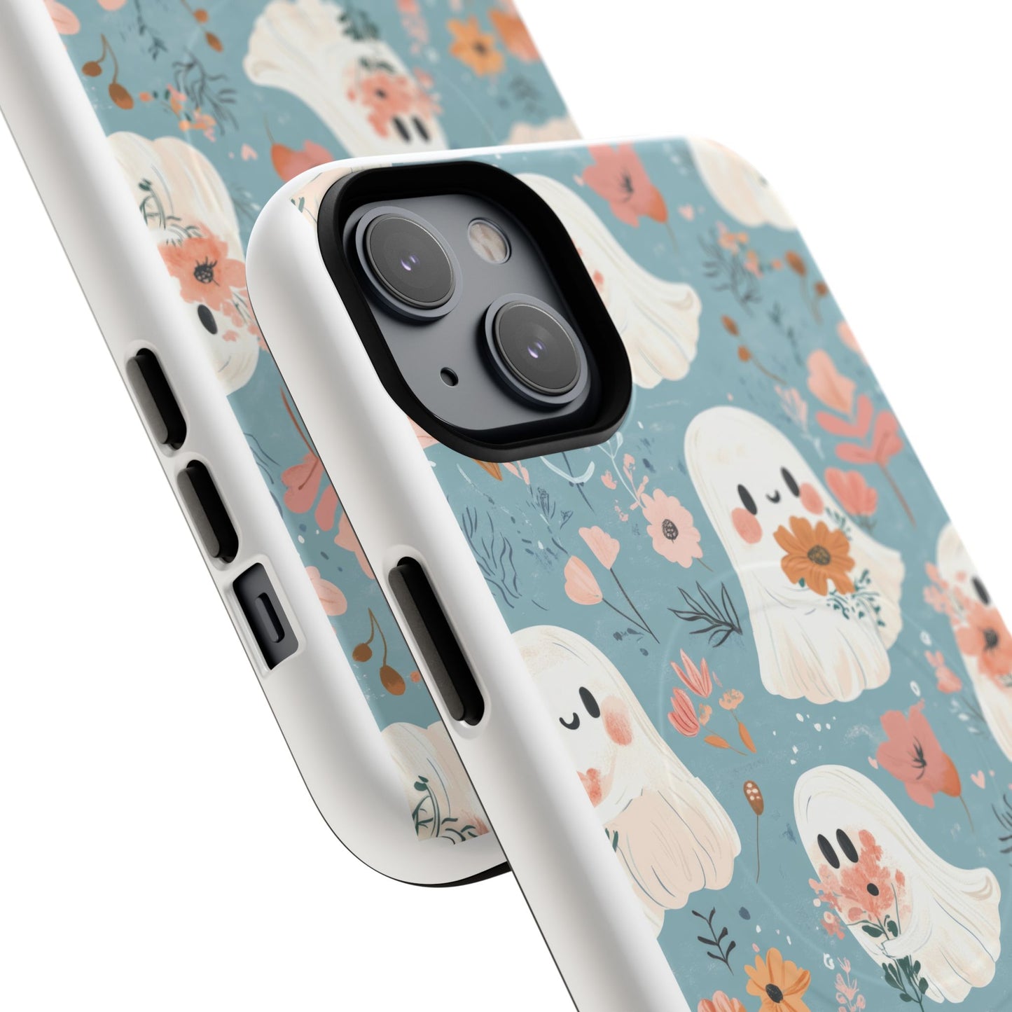 Cute Ghost Floral Magnetic Phone Case, Tough Phone Cover, Halloween Gift, Trendy Case for Kids, Unique Cell Phone Accessory