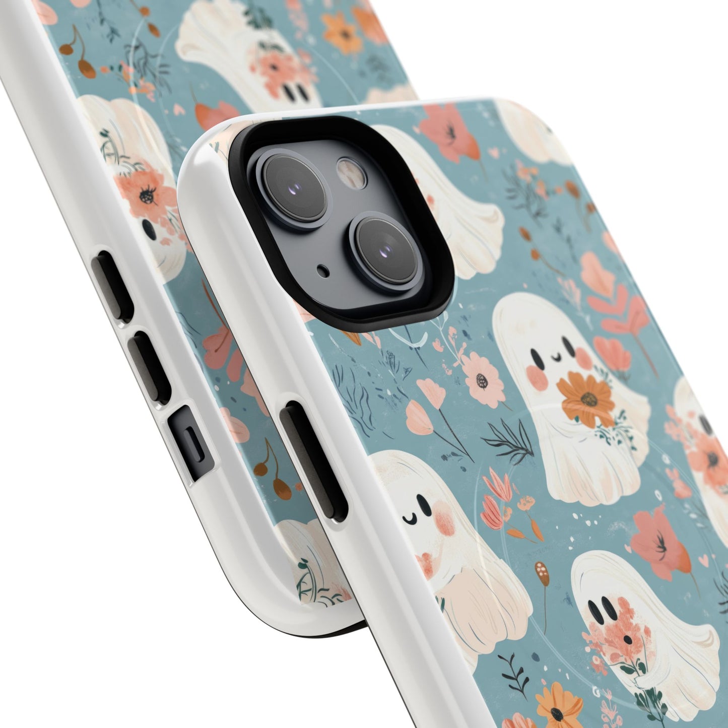 Cute Ghost Floral Magnetic Phone Case, Tough Phone Cover, Halloween Gift, Trendy Case for Kids, Unique Cell Phone Accessory