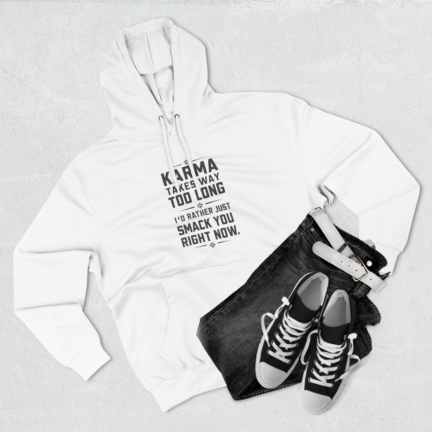 Karma Humor Fleece Hoodie, Funny Sweatshirt for Gift, Cozy Casual Wear, Perfect for Friends, Ideal for Birthdays, Holidays