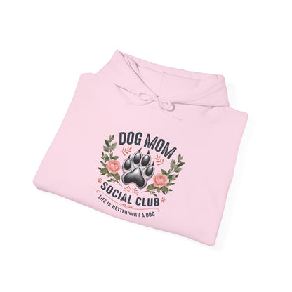 Dog Mom Social Club Hoodie, Casual Sweatshirt for Dog Lovers, Gift for Pet Owners, Cozy Hoodie for Dog Moms, Perfect Dog Lover Gift