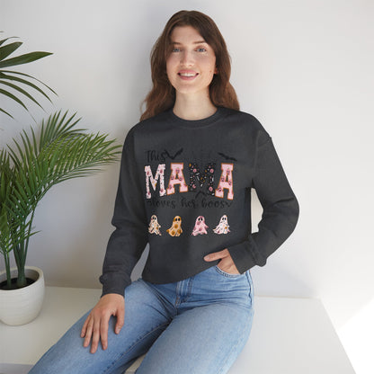 Halloween Mama Ghosts Sweatshirt, Comfortable Crewneck Top, Fall Fashion, Gift for Moms, Ghost Lover Apparel, Cozy Halloween Outfit