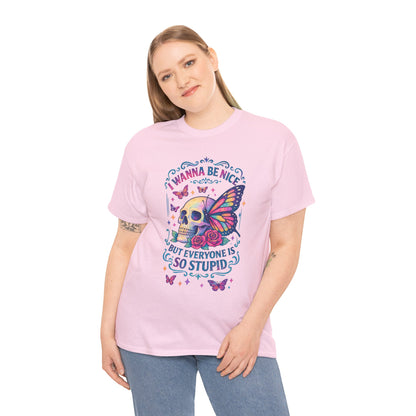 Colorful Skull & Butterfly Graphic Tee - Unique Gift for Halloween, Birthdays, Everyday Wear, Art Lovers, Funny Statement Shirt