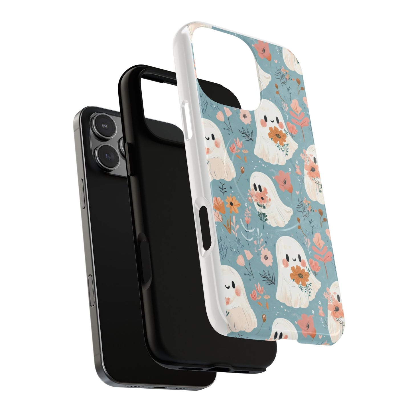Cute Ghost Floral Magnetic Phone Case, Tough Phone Cover, Halloween Gift, Trendy Case for Kids, Unique Cell Phone Accessory