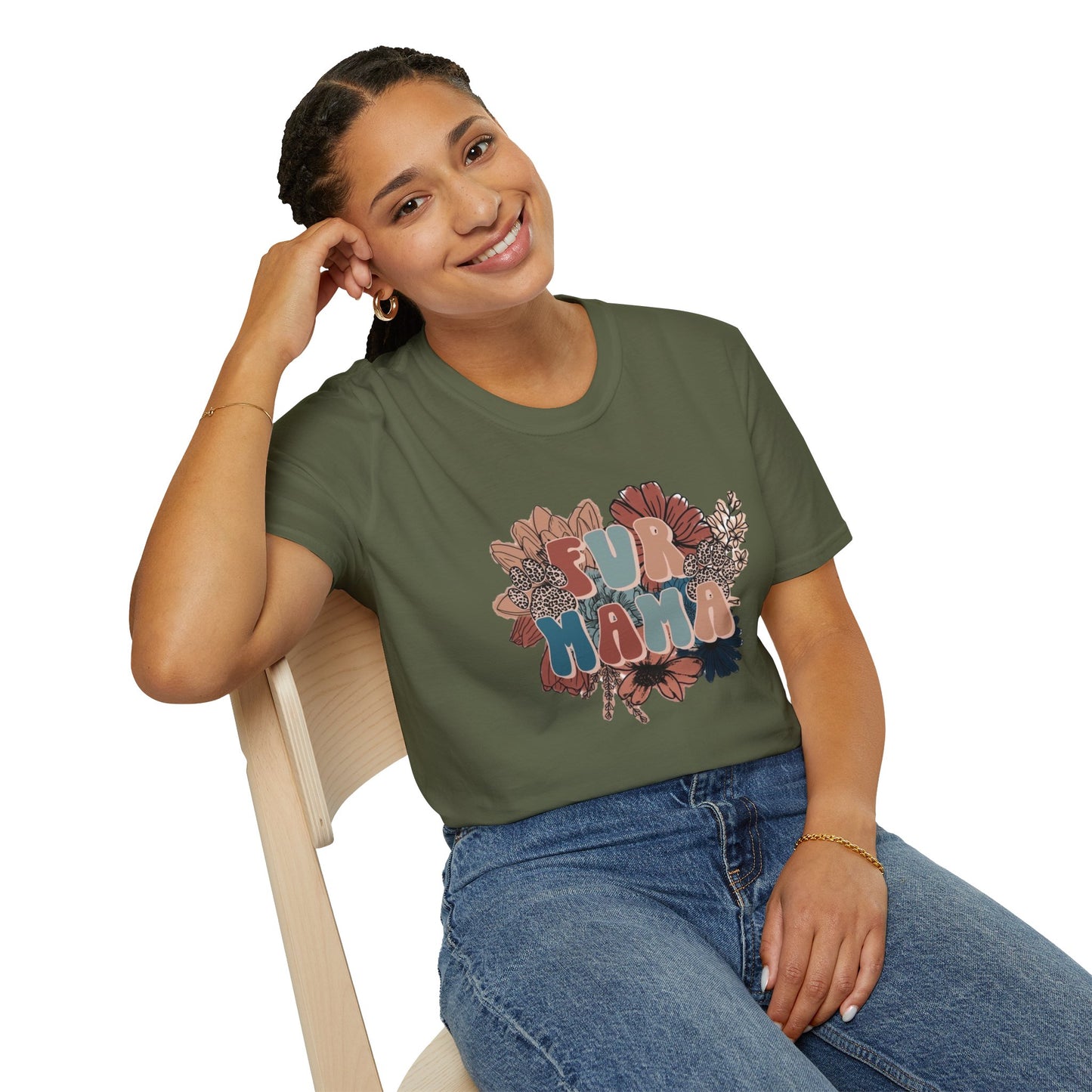 Floral Fur Mama T-Shirt, Mother's Day Gift, Relaxed Fit Tee, Comfortable Everyday Wear, Unique Floral Design, Gift for Her