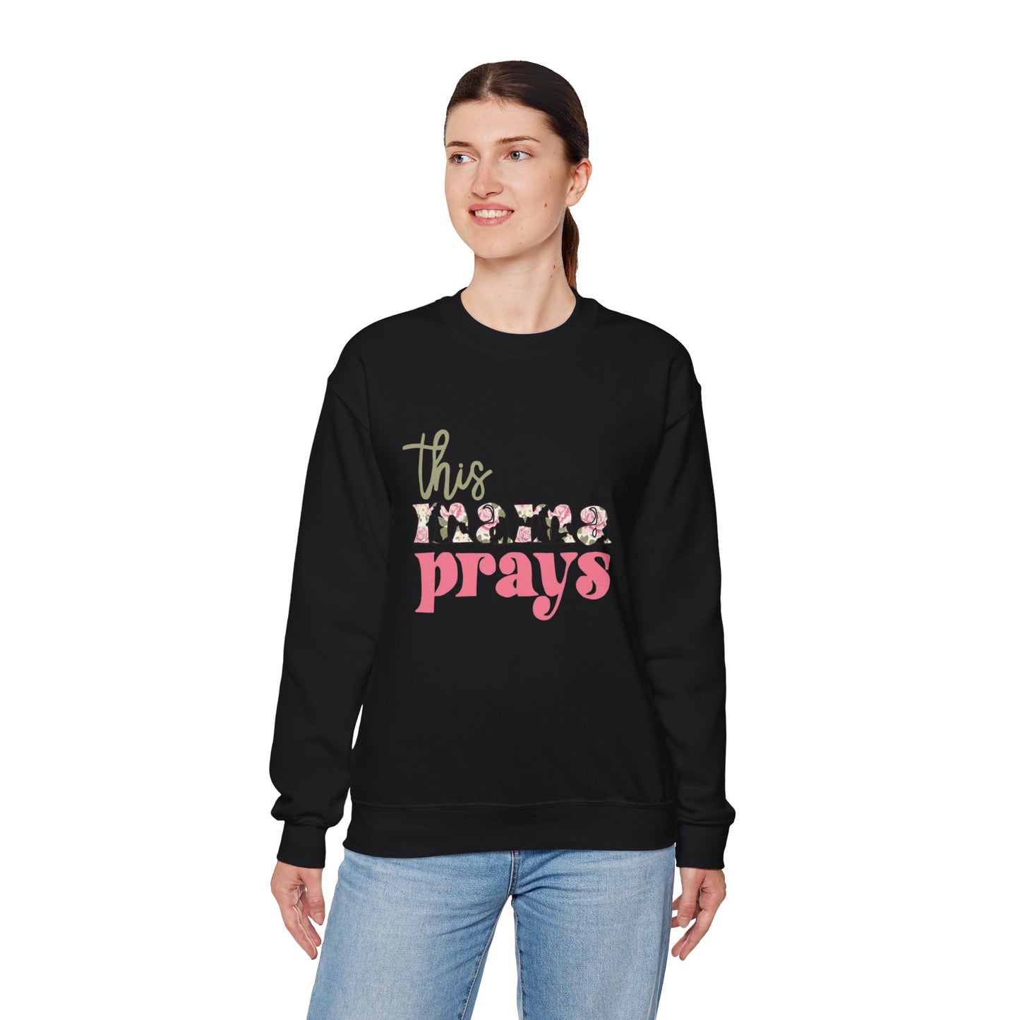 This Mama Prays Crewneck Sweatshirt, Cozy Mom Sweatshirt, Prayer Sweatshirt, Gift for Mom, Mother's Day Apparel, Unisex Sweatshirt
