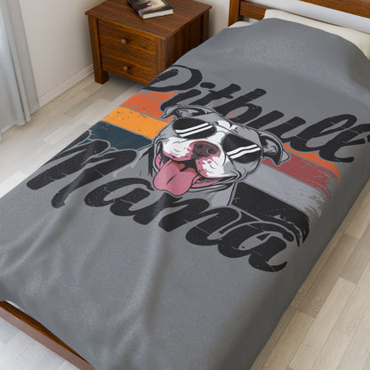 Cozy Pitbull Mama Plush Blanket, Pet Lover Gift, Home Decor, Birthday Present, Dog Themed Blanket, Warm Throw