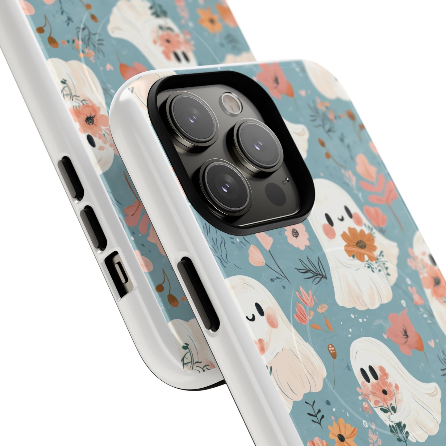 Cute Ghost Floral Magnetic Phone Case, Tough Phone Cover, Halloween Gift, Trendy Case for Kids, Unique Cell Phone Accessory