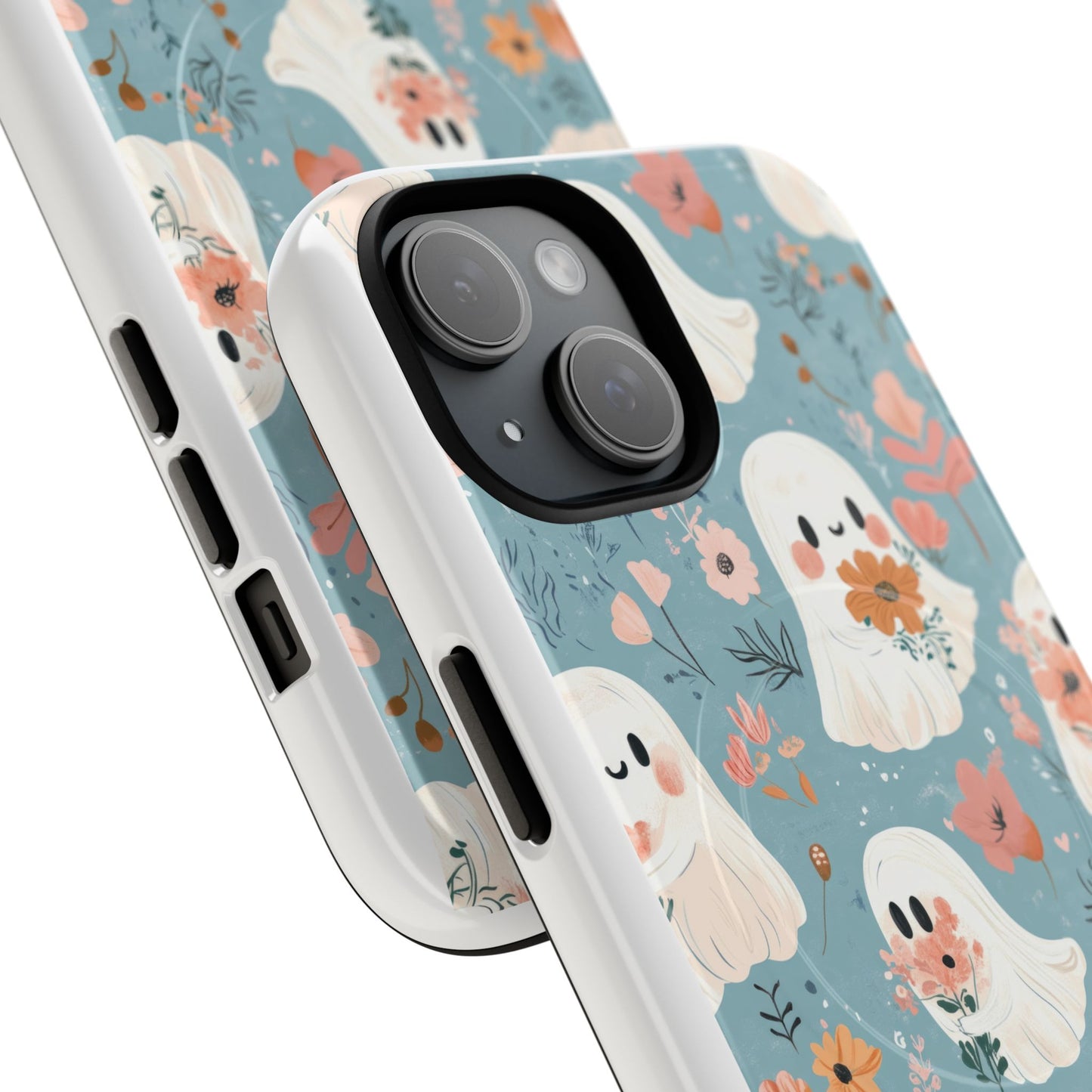 Cute Ghost Floral Magnetic Phone Case, Tough Phone Cover, Halloween Gift, Trendy Case for Kids, Unique Cell Phone Accessory
