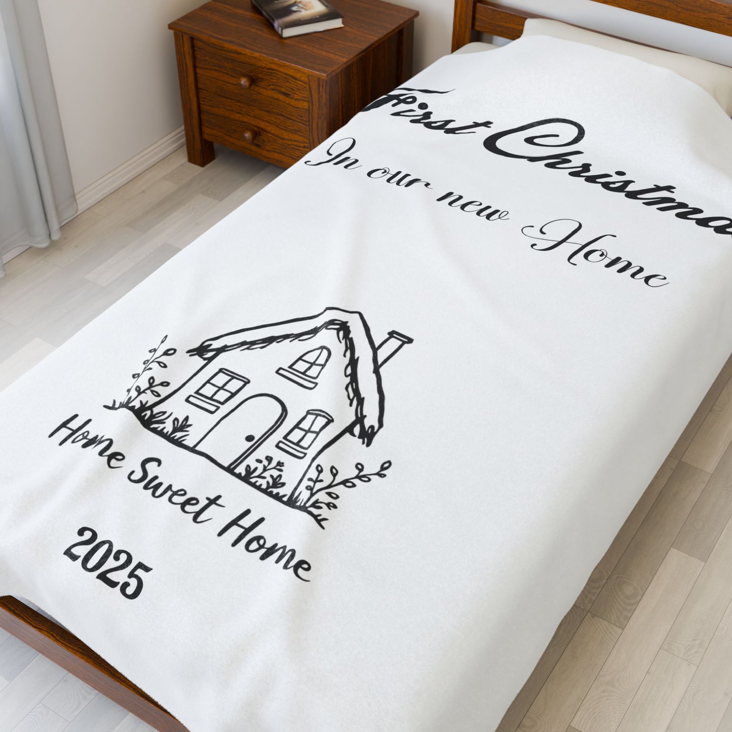 Personalized First Christmas In our new home Plush Blanket, Cozy Home Decor, New Home Gift, Holiday Gift, Warm Throw for Couples