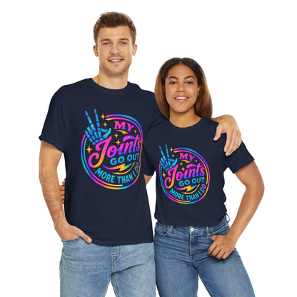 My Joints Go Out Unisex Heavy Cotton Tee, Humor Tee, Gift for Joint Pain Relief, Funny Tee for Seniors, Relaxed Fit, Wellness Gift