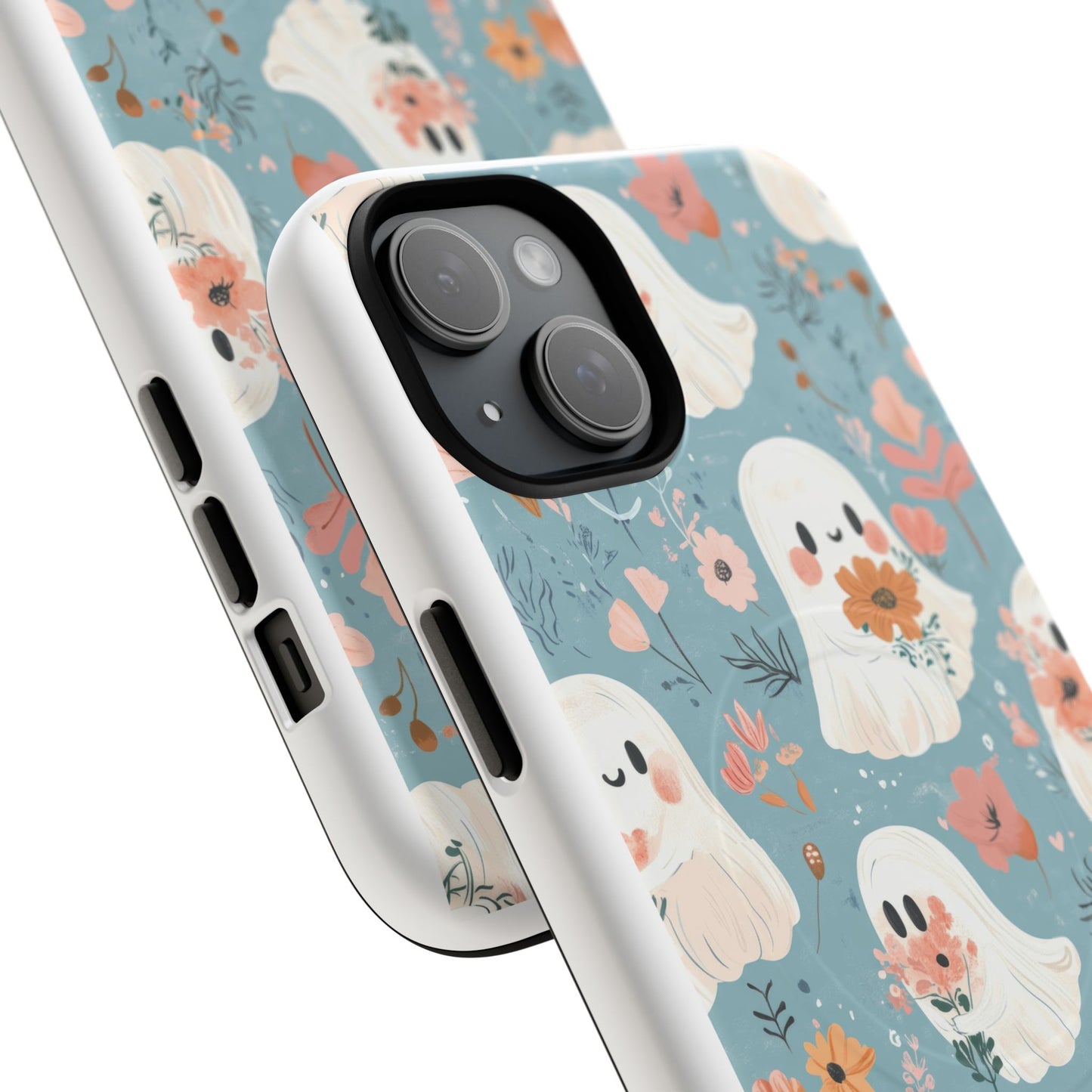 Cute Ghost Floral Magnetic Phone Case, Tough Phone Cover, Halloween Gift, Trendy Case for Kids, Unique Cell Phone Accessory