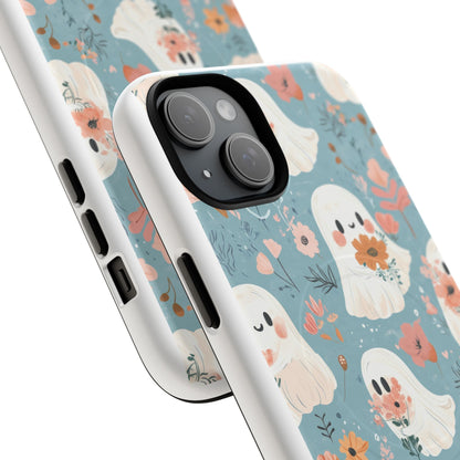Cute Ghost Floral Magnetic Phone Case, Tough Phone Cover, Halloween Gift, Trendy Case for Kids, Unique Cell Phone Accessory