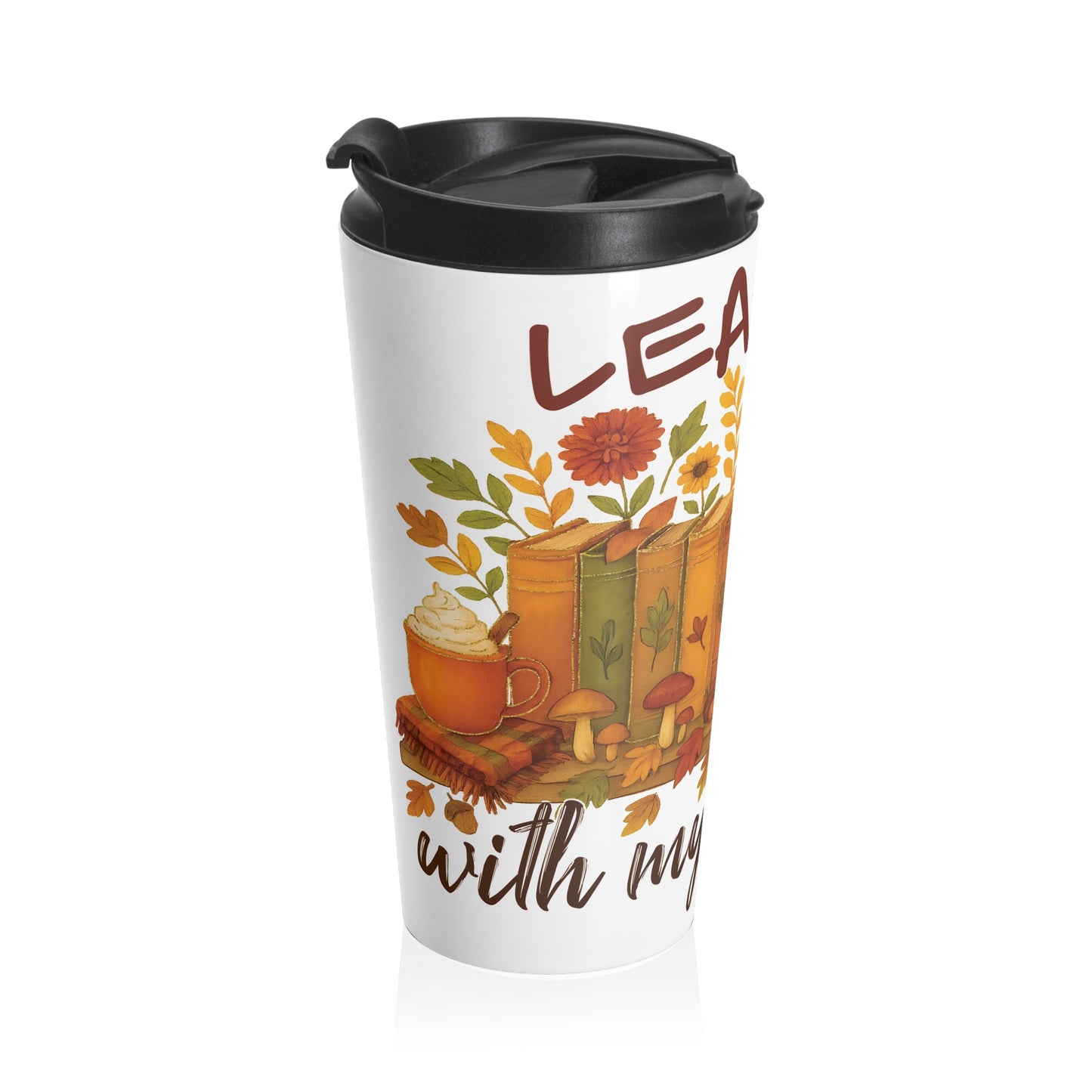 Autumn Vibes Travel Mug, Fall Coffee Cup, Insulated Travel Tumbler, Thanksgiving Gift, Book Lover Mug