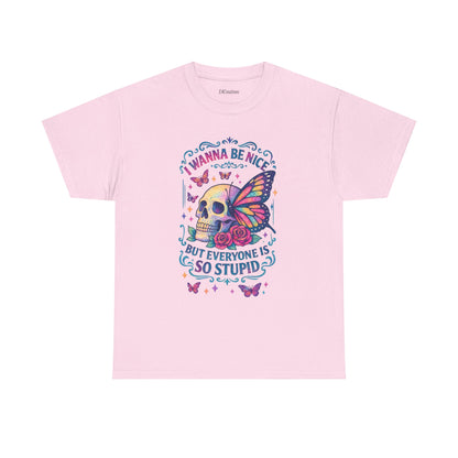 Colorful Skull & Butterfly Graphic Tee - Unique Gift for Halloween, Birthdays, Everyday Wear, Art Lovers, Funny Statement Shirt