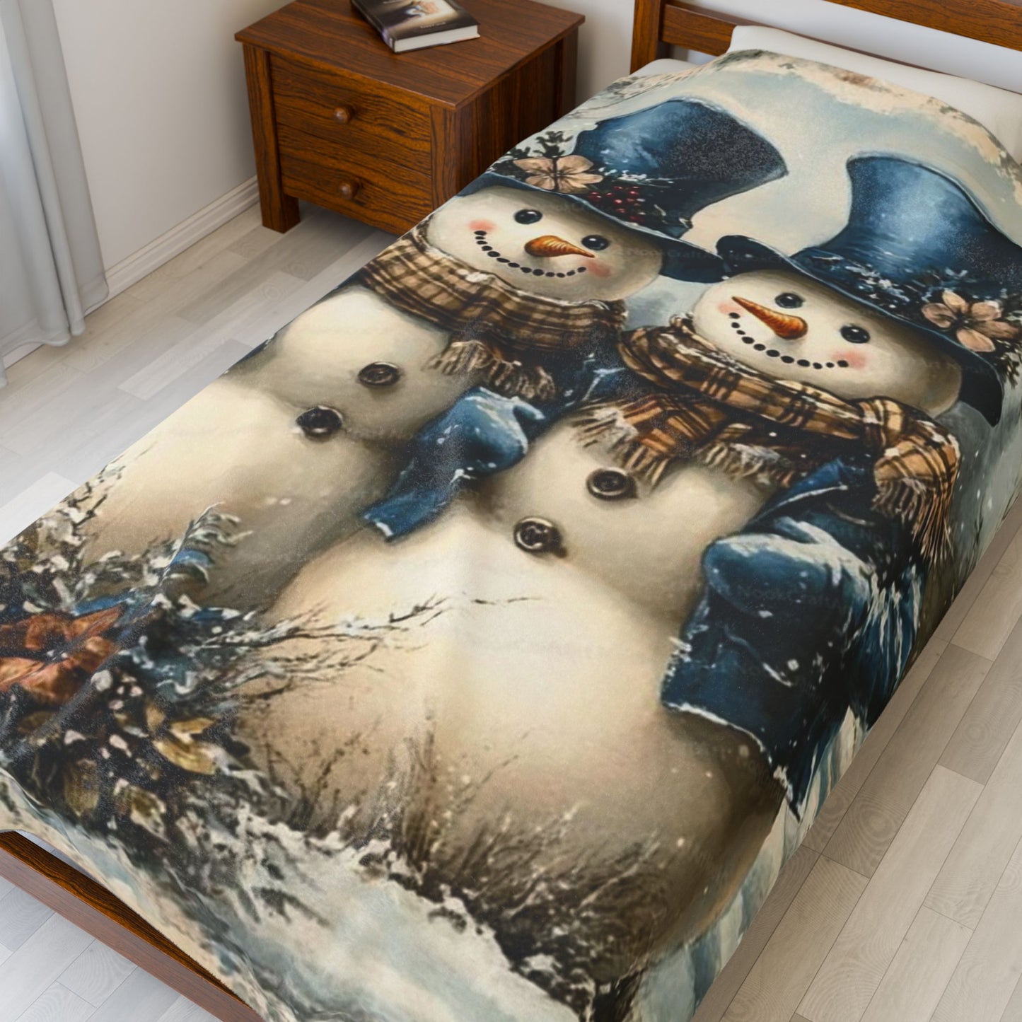 Snowman Themed Velveteen Plush Blanket, Cozy Winter Decor, Holiday Gift, Soft Throw, Perfect for Family, Christmas Decoration