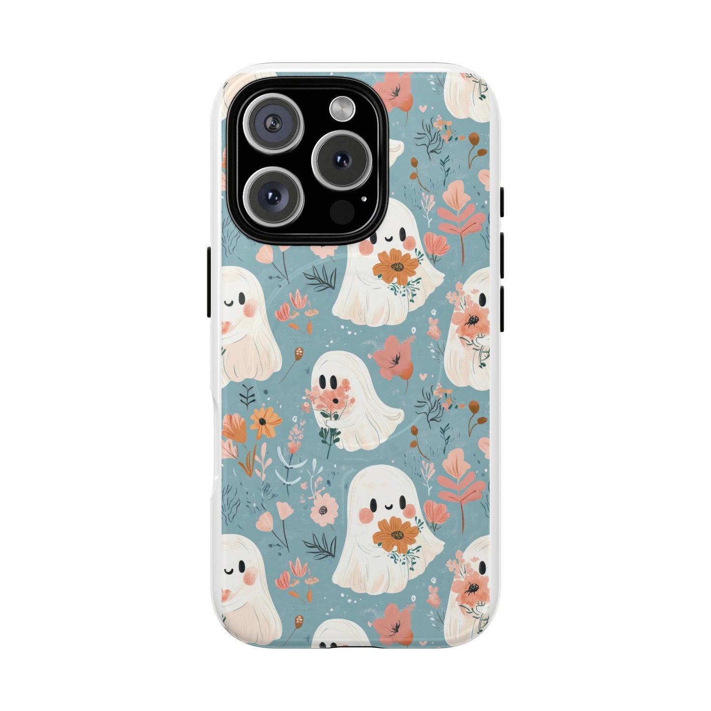 Cute Ghost Floral Magnetic Phone Case, Tough Phone Cover, Halloween Gift, Trendy Case for Kids, Unique Cell Phone Accessory