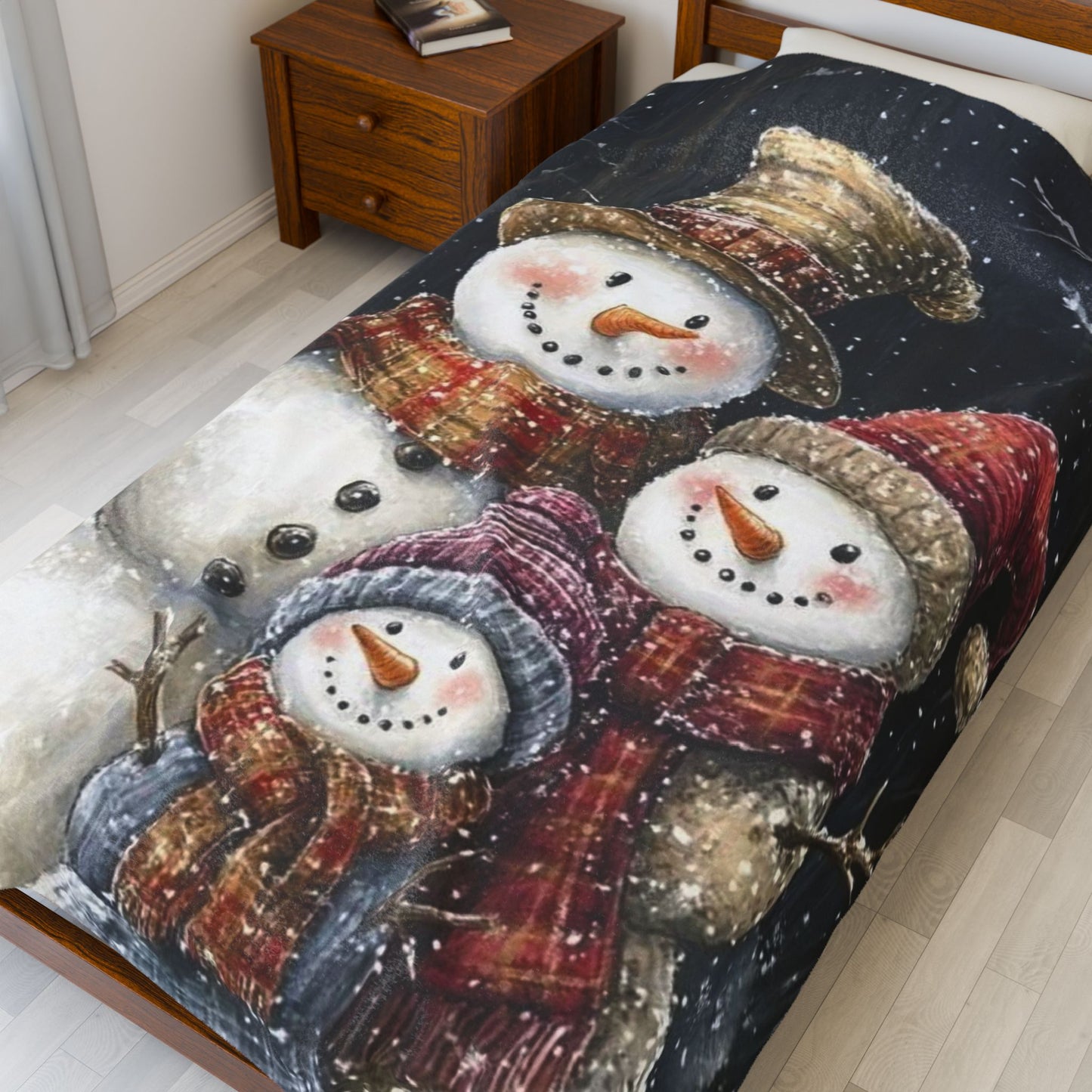 Cozy Snowman Plush Blanket, Holiday Gift, Winter Decor, Soft Throw, Family Keepsake