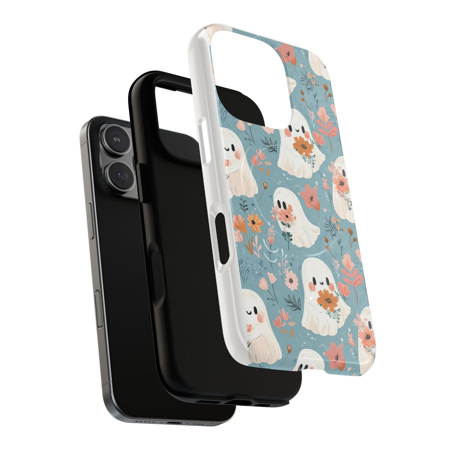 Cute Ghost Floral Magnetic Phone Case, Tough Phone Cover, Halloween Gift, Trendy Case for Kids, Unique Cell Phone Accessory